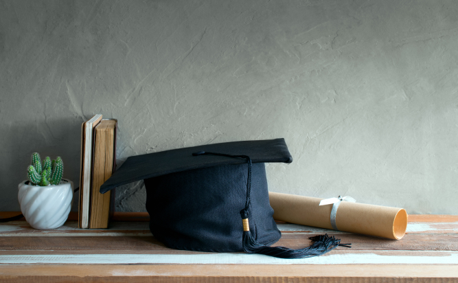 Graduation cap and diploma